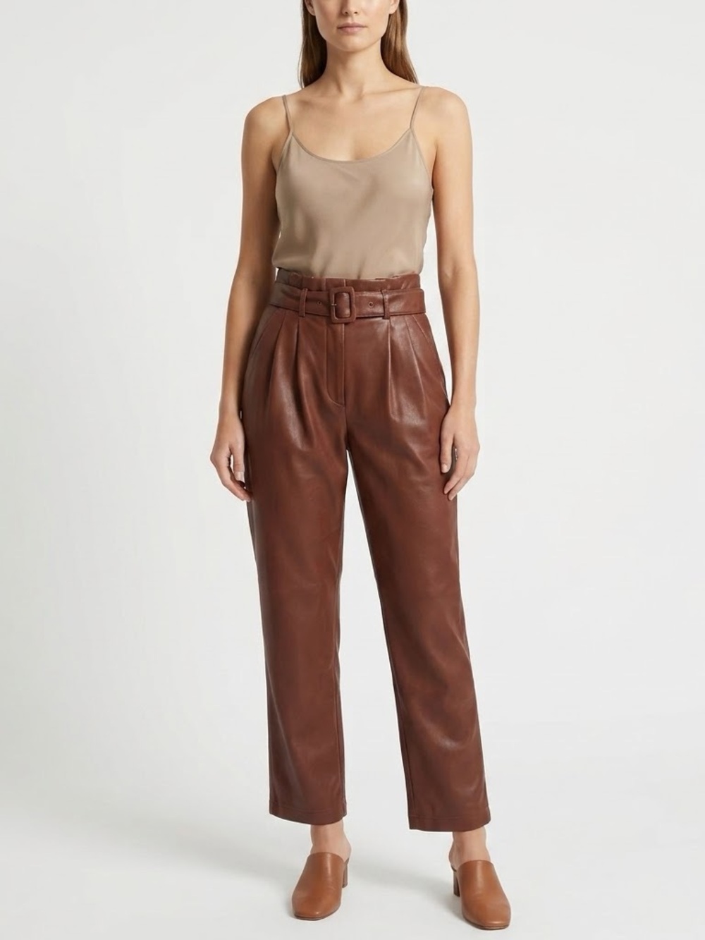Abercrombie & Fitch Faux Leather Belted Pleated Ankle Pants Brown Womens XS